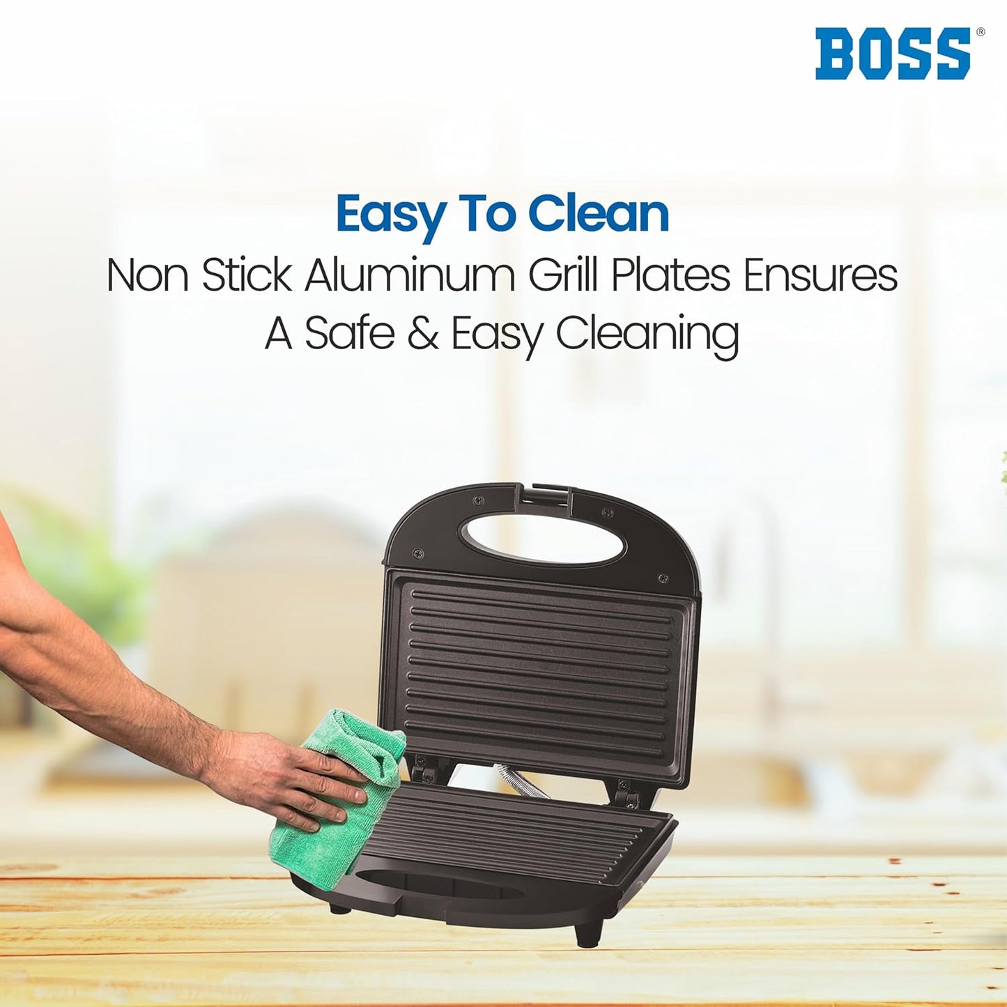 BOSS Panino+ Griller | 800-Watt Grill Sandwich Maker | Non-Stick Coated Plates| Buckle Clips Lock | 2 Yr Warranty | Rose Gold Sandwich Griller