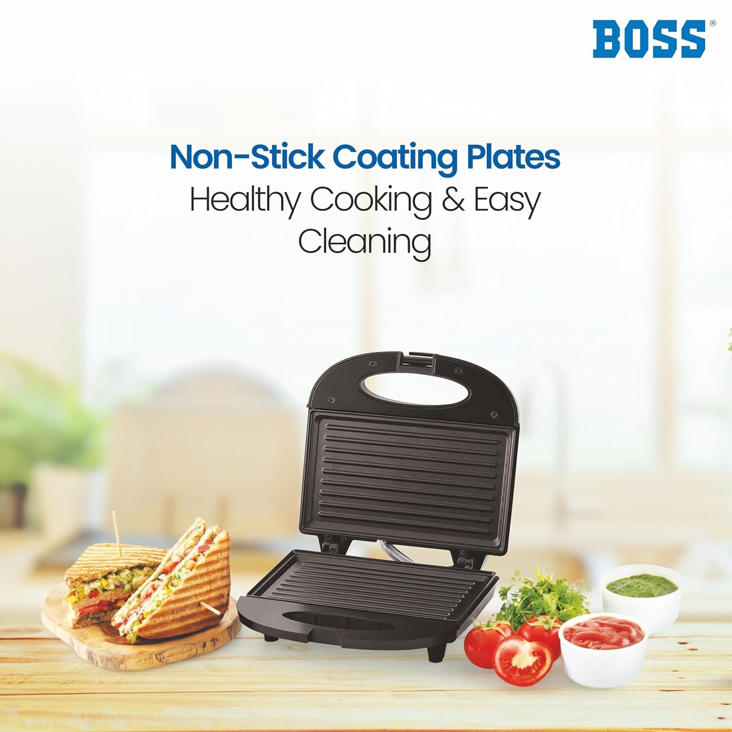 BOSS Panino+ Griller | 800-Watt Grill Sandwich Maker | Non-Stick Coated Plates| Buckle Clips Lock | 2 Yr Warranty | Rose Gold Sandwich Griller