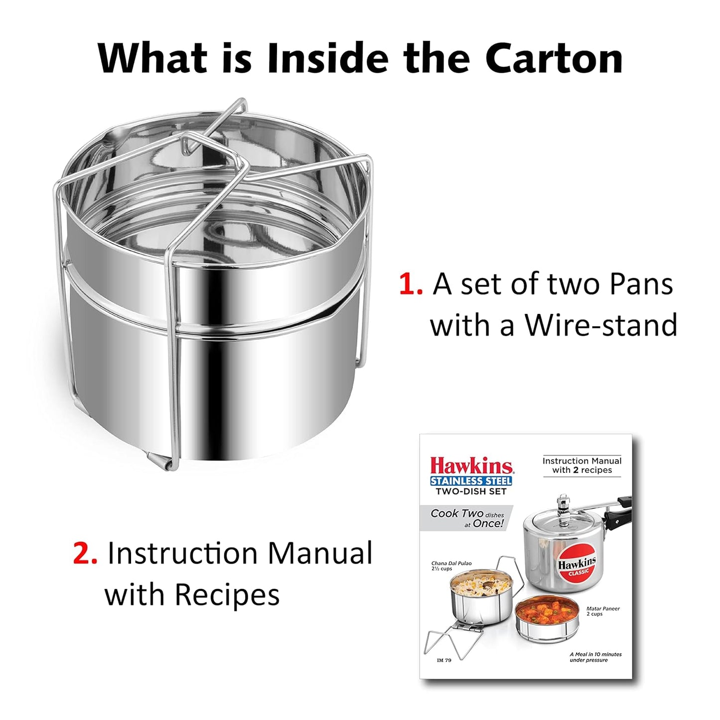 Hawkins Two-Dish Stainless Steel Set, Cooker Separator, Pressure Cooker Pots, Silver (SDS3), 1.275 liters