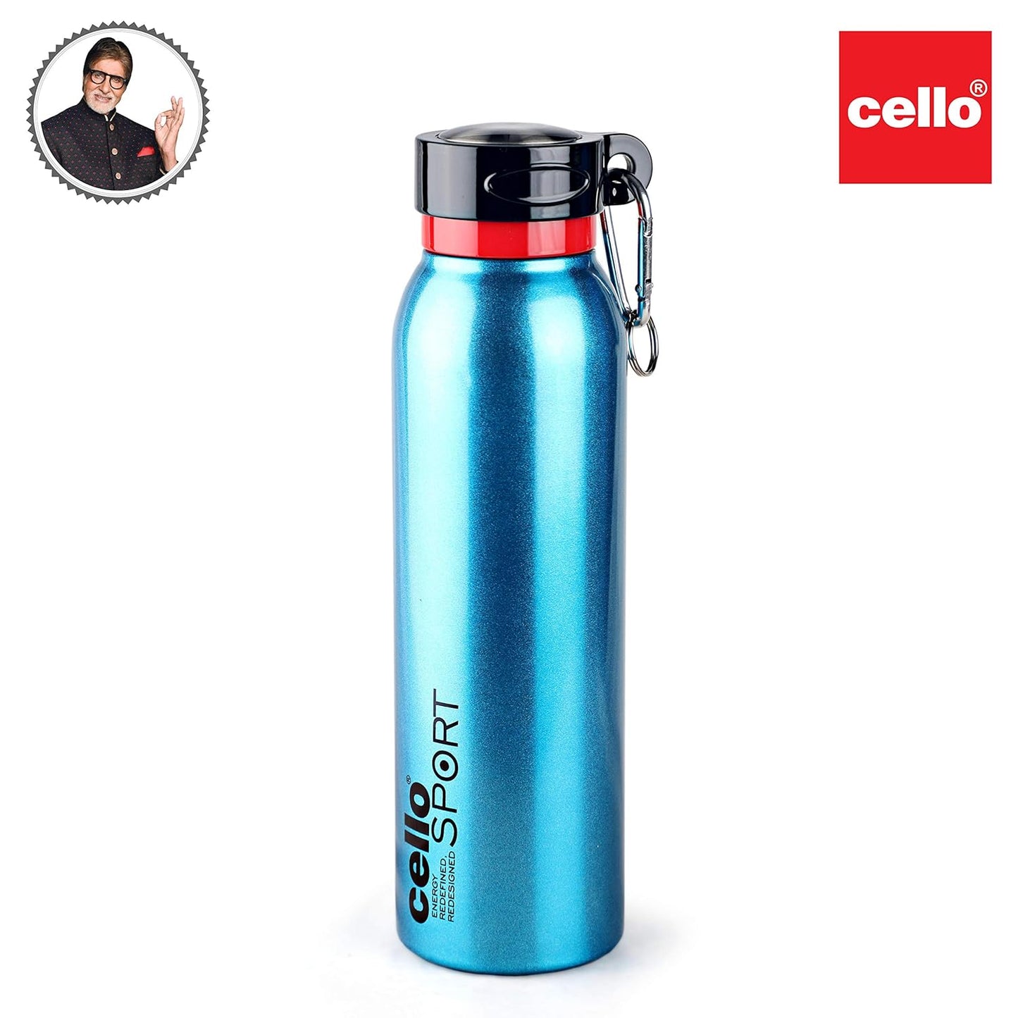 Cello Beatle Stainless Steel Double Walled Water Bottle, Hot and Cold, 1000ml, 1 Unit, Metallic Blue