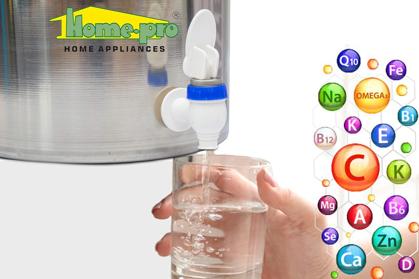 Home-Pro - Gravity Water Filter and Purifier | 27 Liters Total Capacity (14L Bottom & 13L Top) Made with Stainless Steel |Includes 3 Creamic Candle and Food Grade Plastic Tape