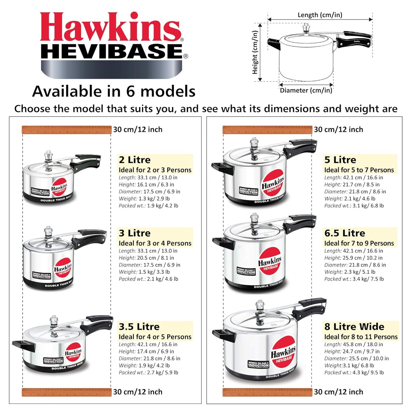 Hawkins 2 Litre Hevibase Pressure Cooker, Induction Inner Lid Cooker, Small Cooker, Silver (IH20),Aluminium