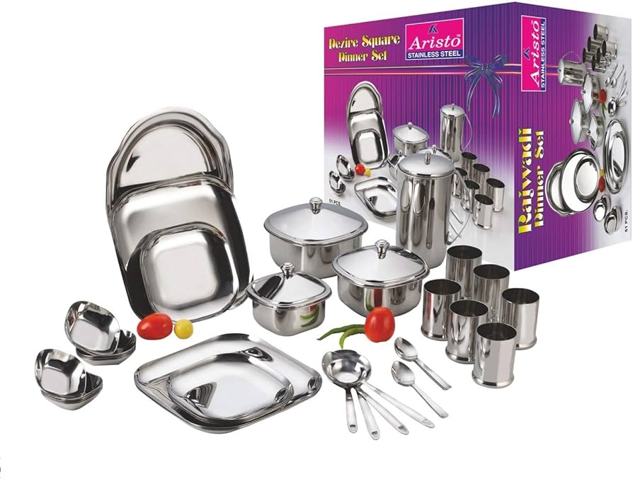 ARISTO STAINLESS STEEL DINNER SET SQUARE 36 PCS