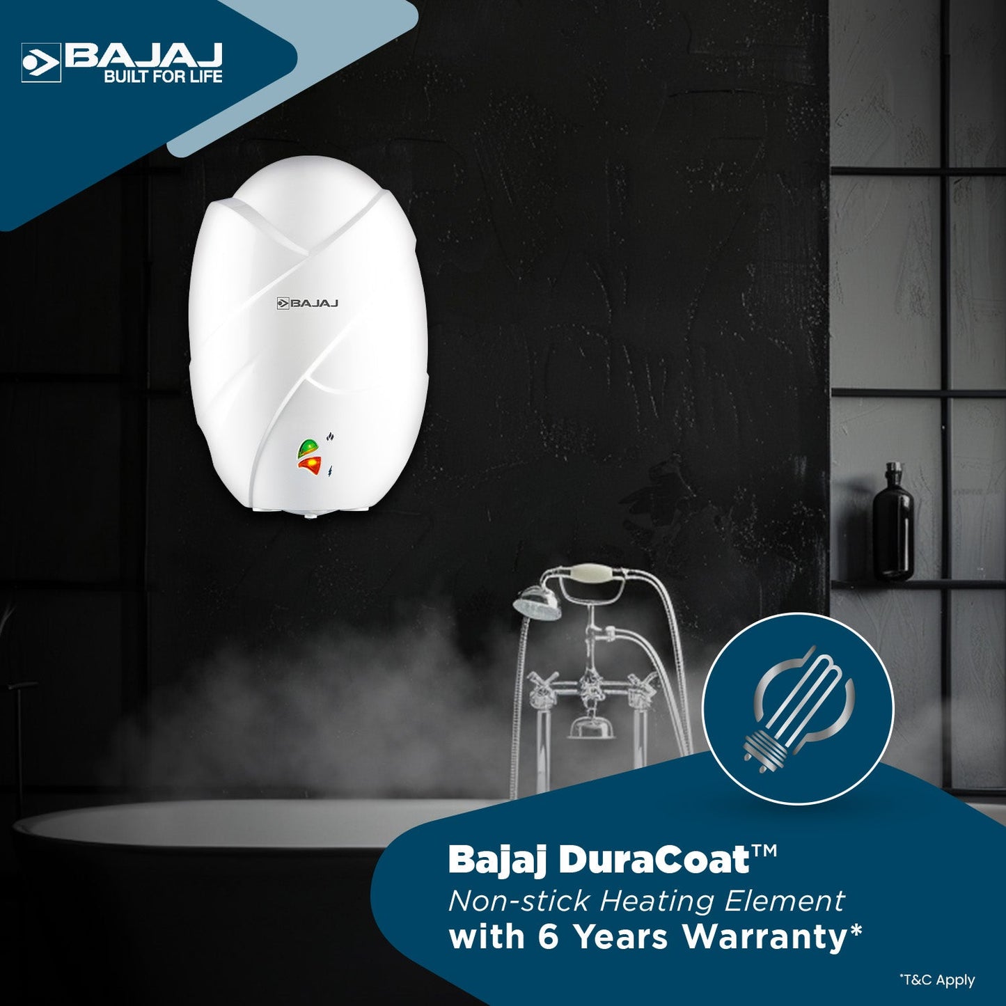 Bajaj Shield Series Splendora Plus 3L 3KW Vertical Instant Water Heater For Home | Geyser For Bathroom & Kitchen | High Grade SS Tank | Copper Heating Element | 4-Yr Product 6-Yr Element 5-Yr Tank Warranty 【White】