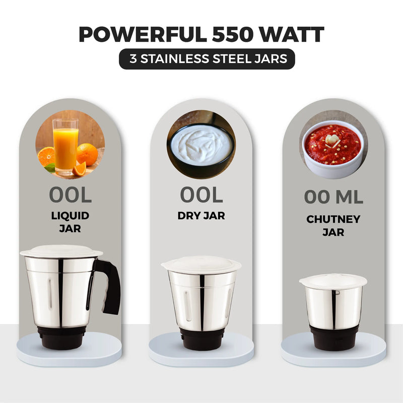 Master Charly 550W Mixer Grinder with 3 Jars & 3 Speed Modes