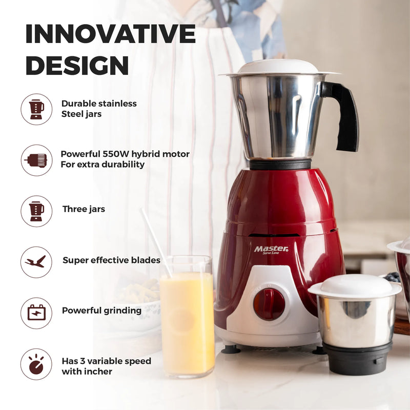 Master Charly 550W Mixer Grinder with 3 Jars & 3 Speed Modes