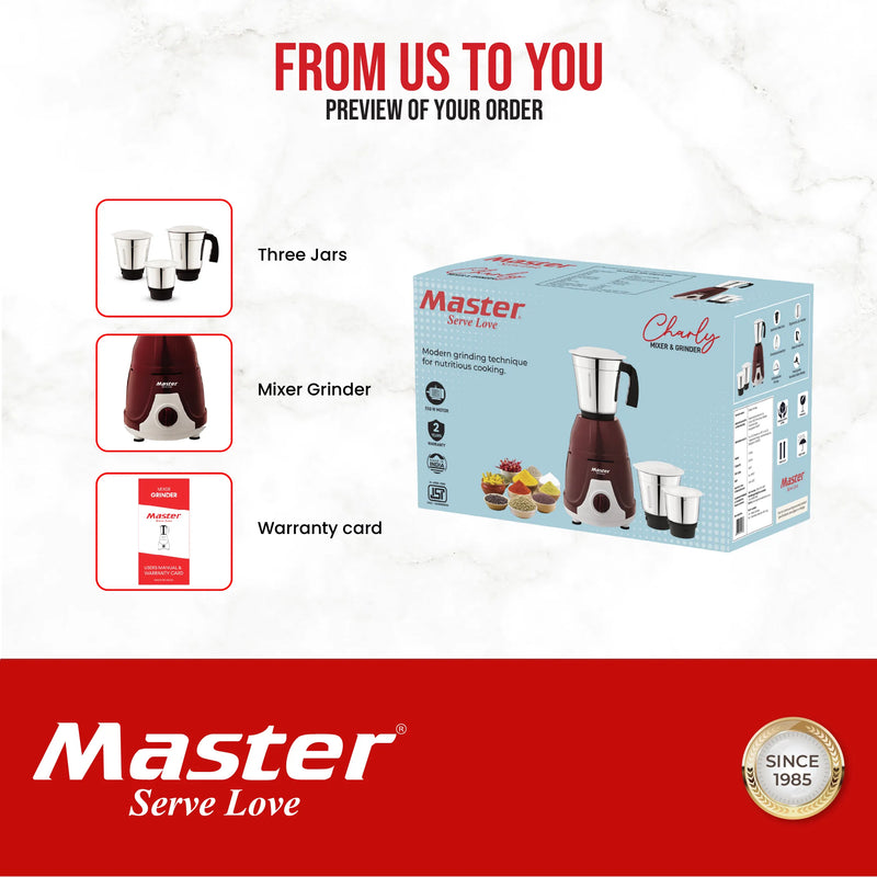 Master Charly 550W Mixer Grinder with 3 Jars & 3 Speed Modes