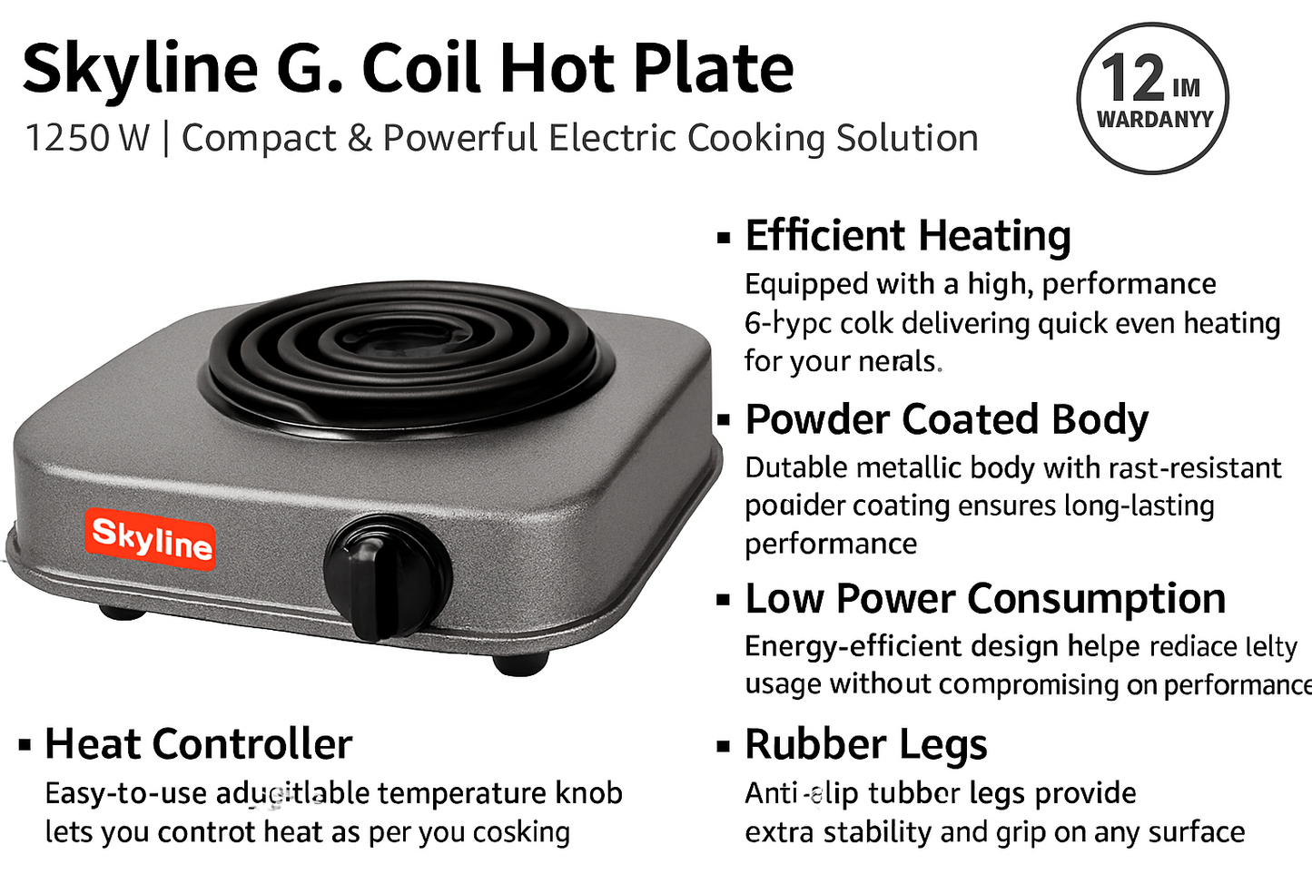 Skyline G. Coil Hot Plate – 1250W | Compact & Powerful Electric Cooking Solution