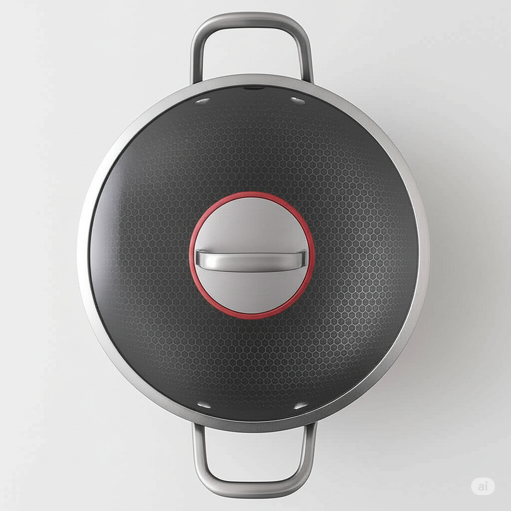 Green-Kivvi 22cm Stainless Steel Kadhai with Lid | Honeycomb Non-Stick Coating | Tri-Ply Composite Base | Induction & Gas Compatible | Silver