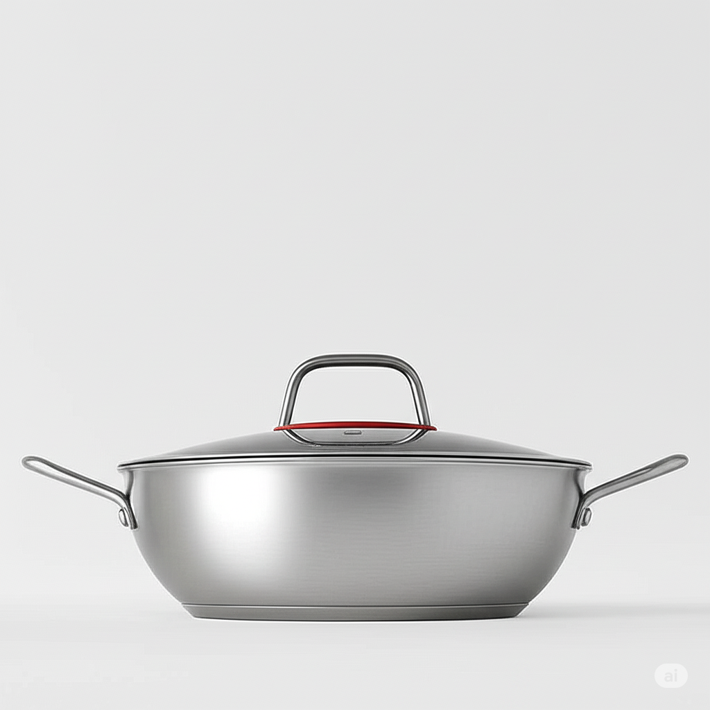 Green-Kivvi 22cm Stainless Steel Kadhai with Lid | Honeycomb Non-Stick Coating | Tri-Ply Composite Base | Induction & Gas Compatible | Silver