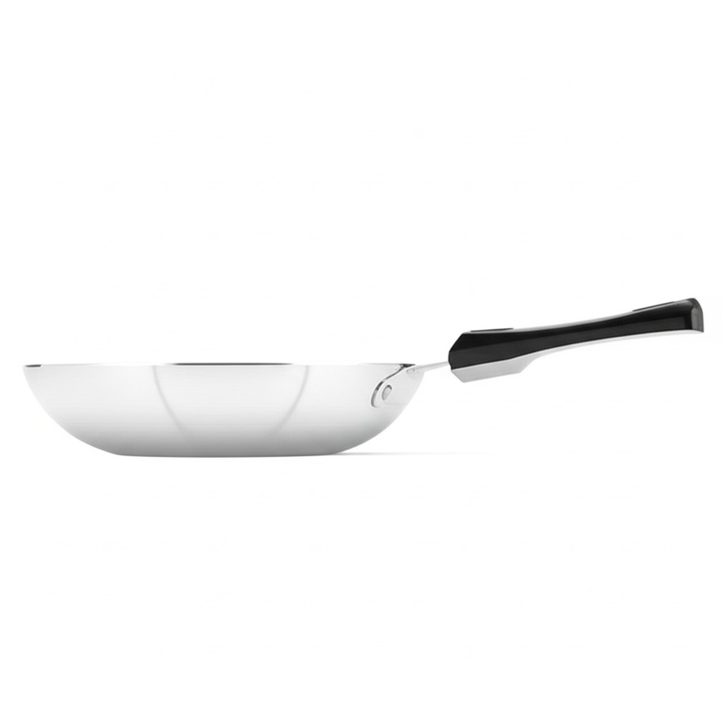 Bright® Tri-Ply Stainless Steel Tapper Fry Pan – 22cm | Durable Non-Reactive Cookware with Cool-Touch Handle | Induction & Gas Compatible