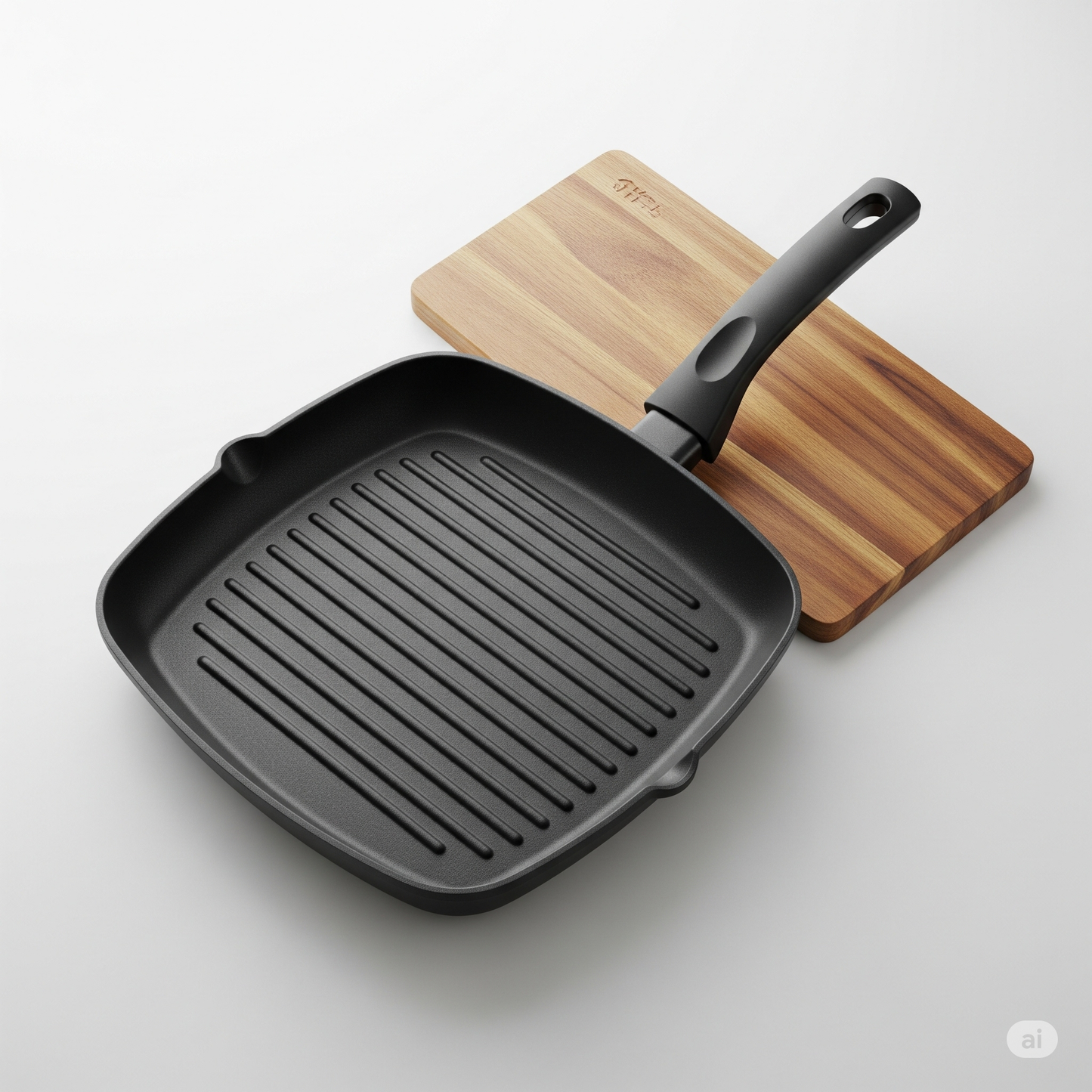 Bright Non-Stick Square Grill Pan – 26cm | 3mm Thick Aluminum Grill Pan with Triple Layer Coating | Free Spatula | ISO Certified | PFOA Free