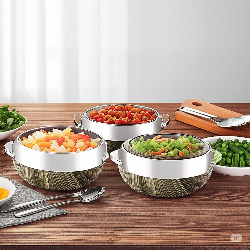 Rishabh Sphere Classic Insulated Casserole Gift Set – 3 Elegant Hot Pots (1500ml, 2000ml, 2500ml) | Premium Thermal Serveware for Stylish Dining & Gifting