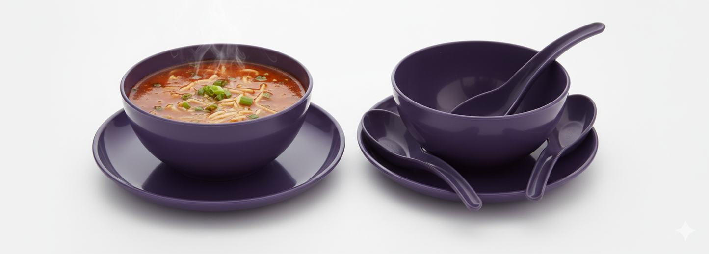 Joyware Premium Unbreakable Soup Bowl Set with Spoons & Plates | 18 Pcs | Made in India