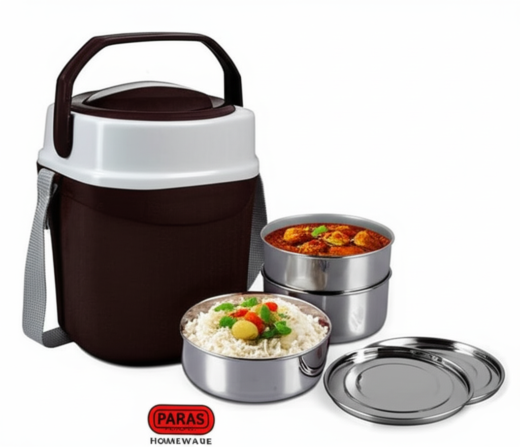 PARAS Square 3 Insulated Stainless Steel Lunch Box – 3 Container Tiffin for Office/School | BPA-Free, Food Grade