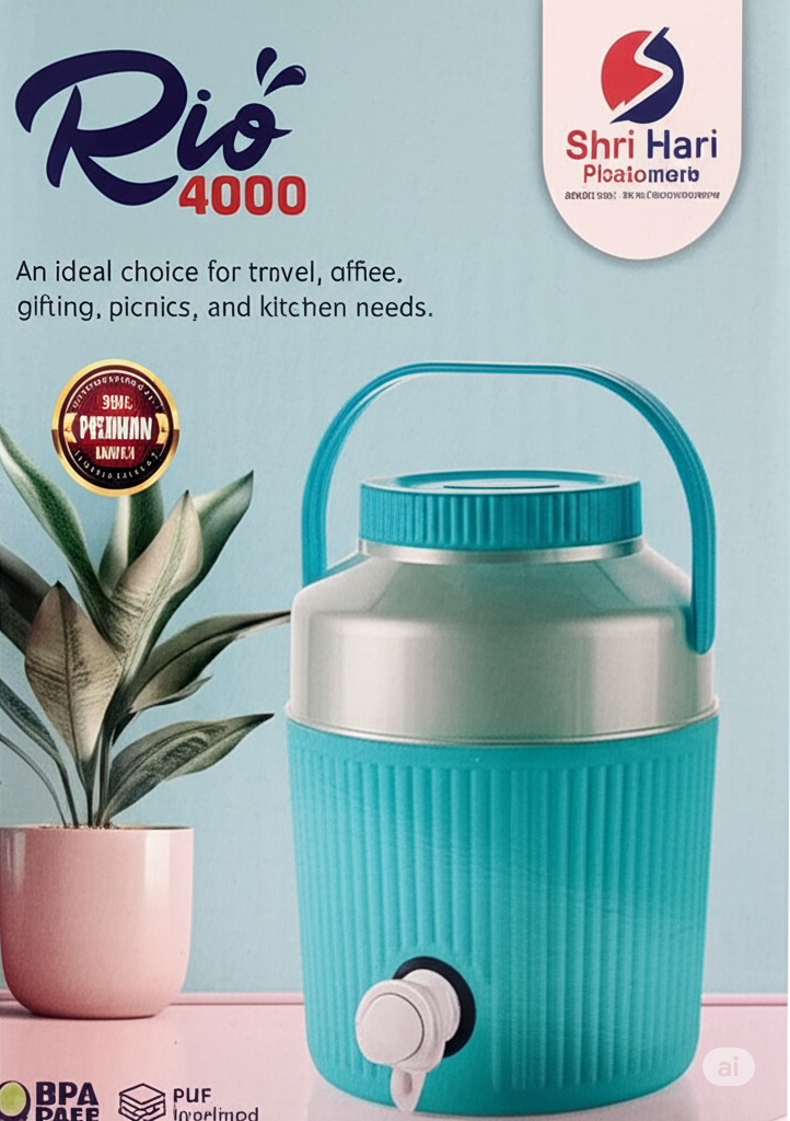 Shri Hari Rio 4000 Insulated Water Jug – 2.8 Litres Approx | BPA-Free, PUF Insulated, Easy to Carry