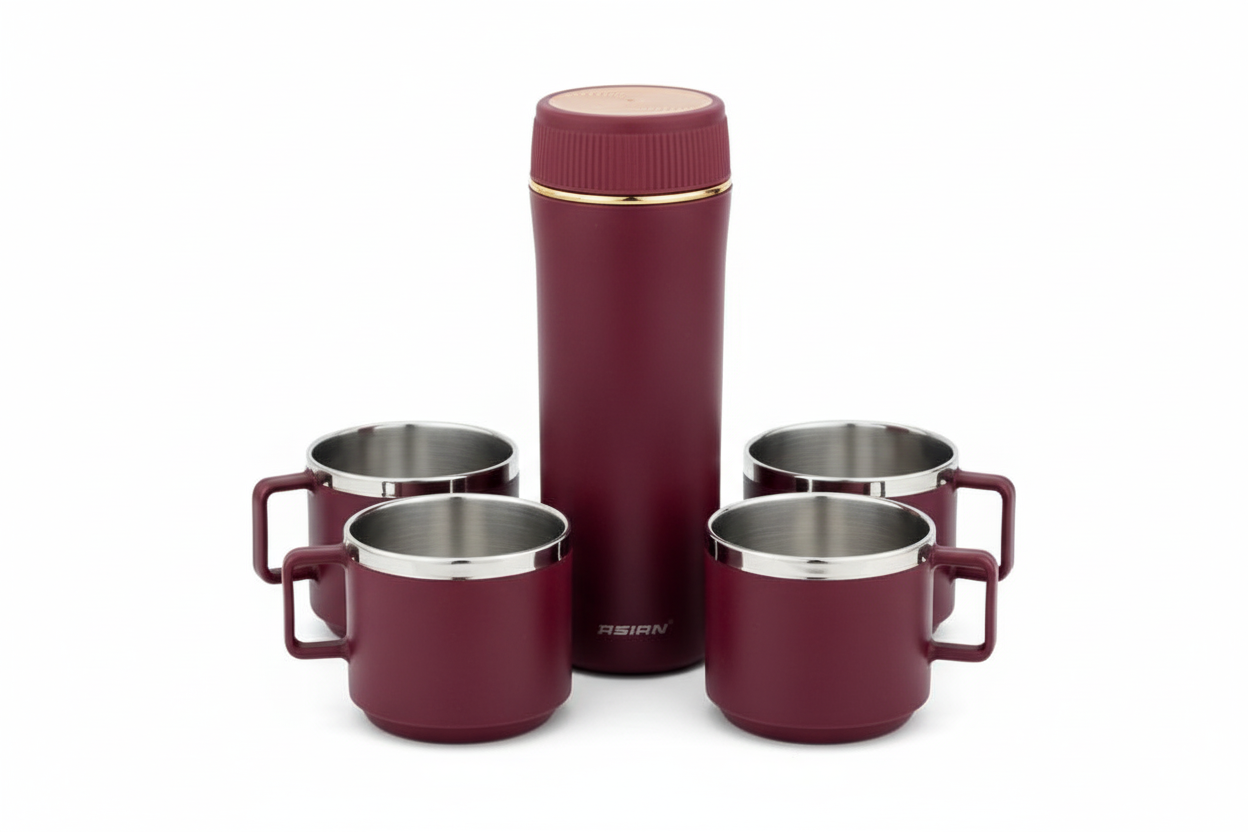 Asian Party Sip Combo β Easy Go Insulated Flask 500ml + 4 Pretty Cups