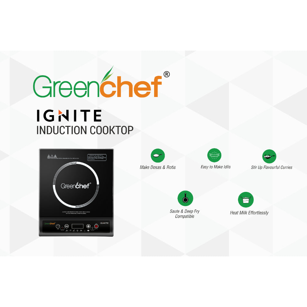 Greenchef IGNITE_ Induction Cooktop (Black, Push Button)