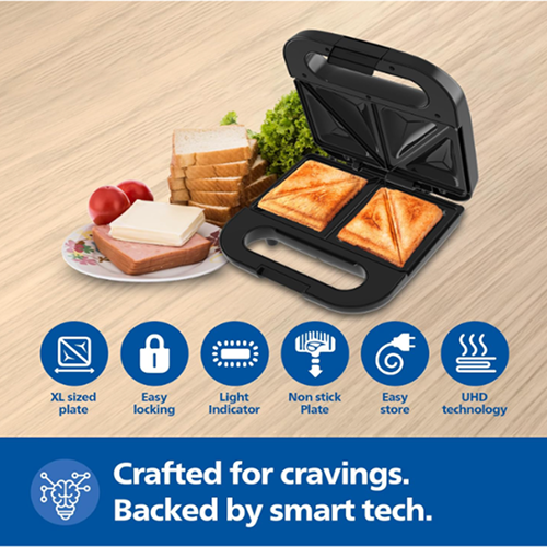 Philips Viva Collection Sandwich Maker HD3000/80 โ Non-Stick XL Plates | 2-Year Warranty