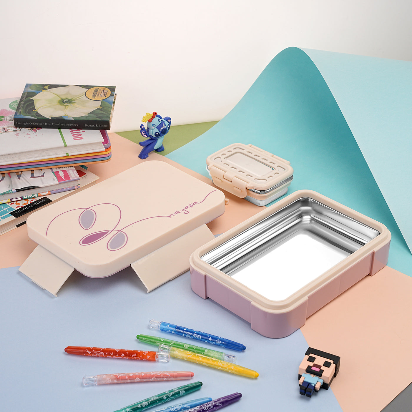 Nayasa Element Insulated Lunchbox | Stainless Steel Inner | Leakproof | Durable | Perfect for School Kids | Off White & Pink