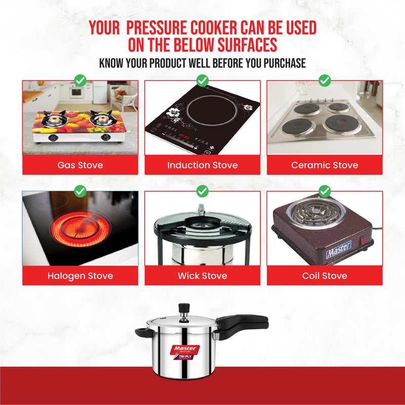 mASTER Nova 5L Tri Ply Flat Outer Lid Pressure Cooker - Induction Base