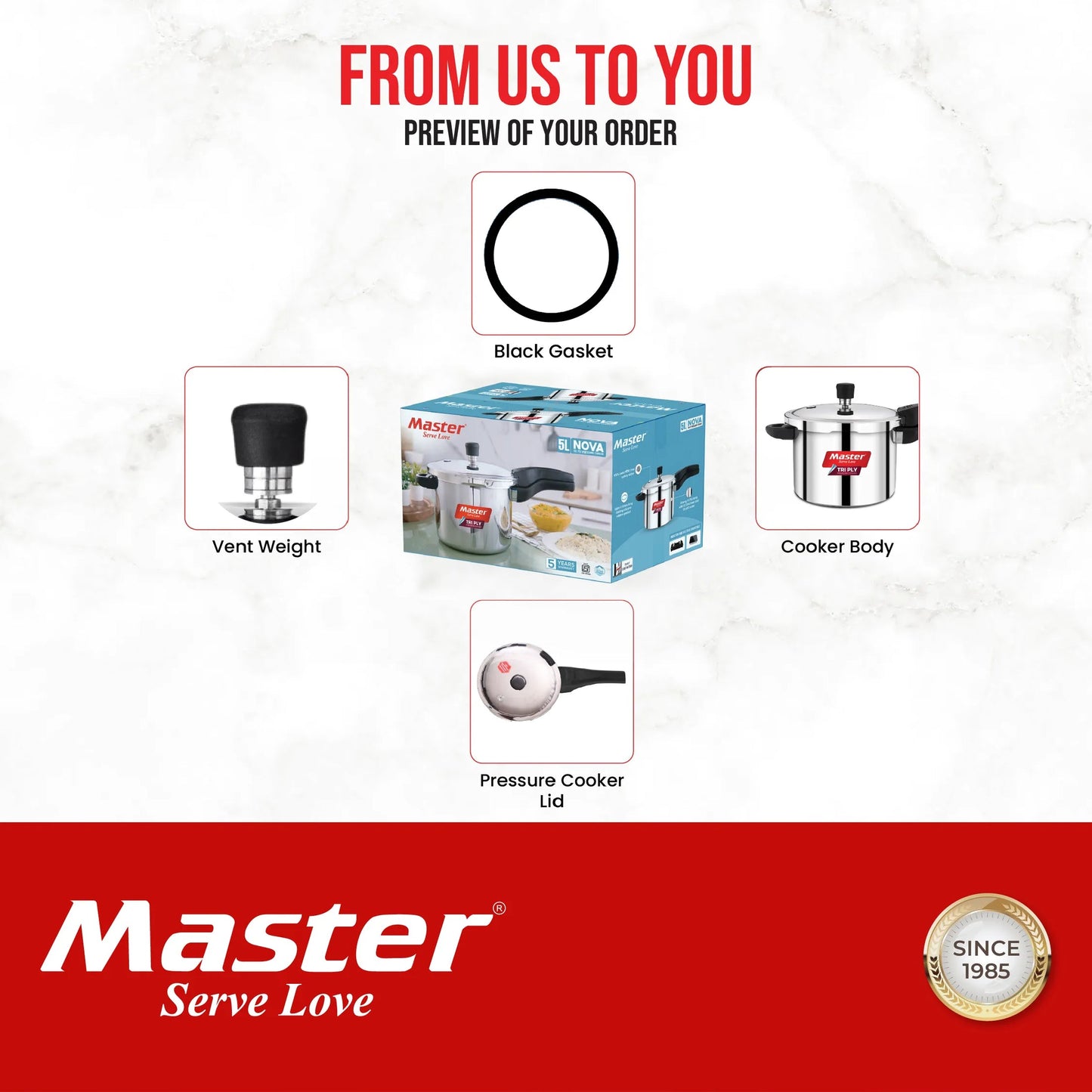 mASTER Nova 5L Tri Ply Flat Outer Lid Pressure Cooker - Induction Base