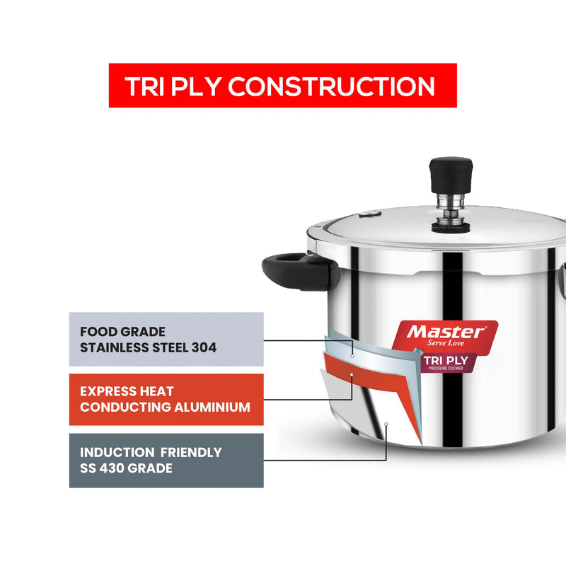 mASTER Nova 5L Tri Ply Flat Outer Lid Pressure Cooker - Induction Base