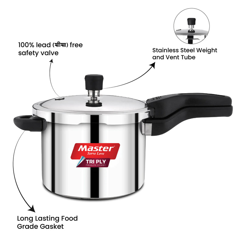 mASTER Nova 5L Tri Ply Flat Outer Lid Pressure Cooker - Induction Base
