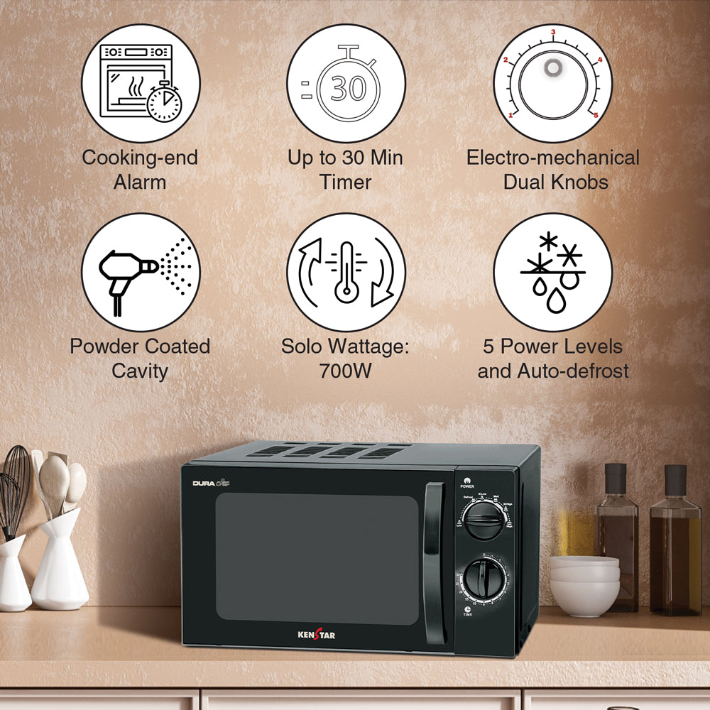 Kenstar SOLO 20 Litres 700W Microwave, with 30 Min Timer, 3 Years Warranty | Solo Microwave Oven 20Ltrs
