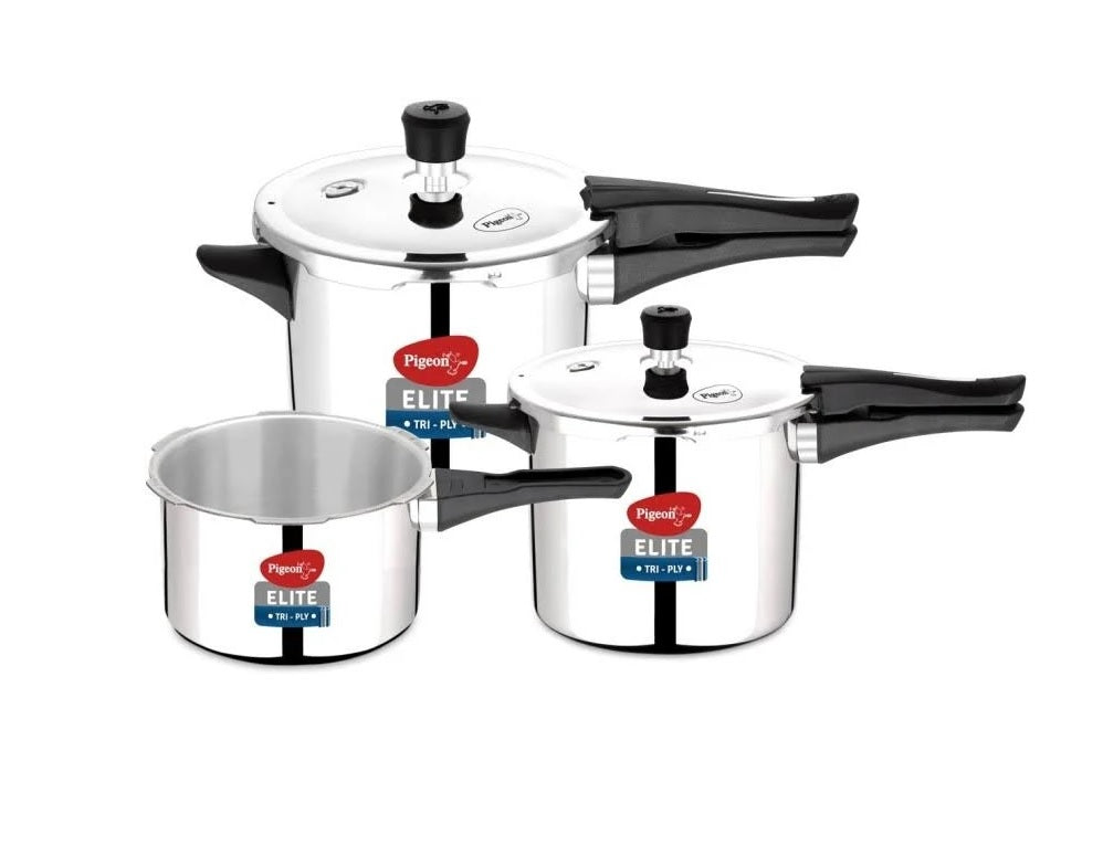 Pigeon Elite Shine and 2 L, 3 L, 5 L Outer Lid Induction Bottom Pressure Cooker (Triply)