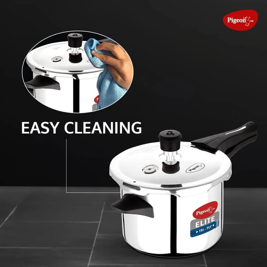Pigeon Elite Shine and 2 L, 3 L, 5 L Outer Lid Induction Bottom Pressure Cooker (Triply)