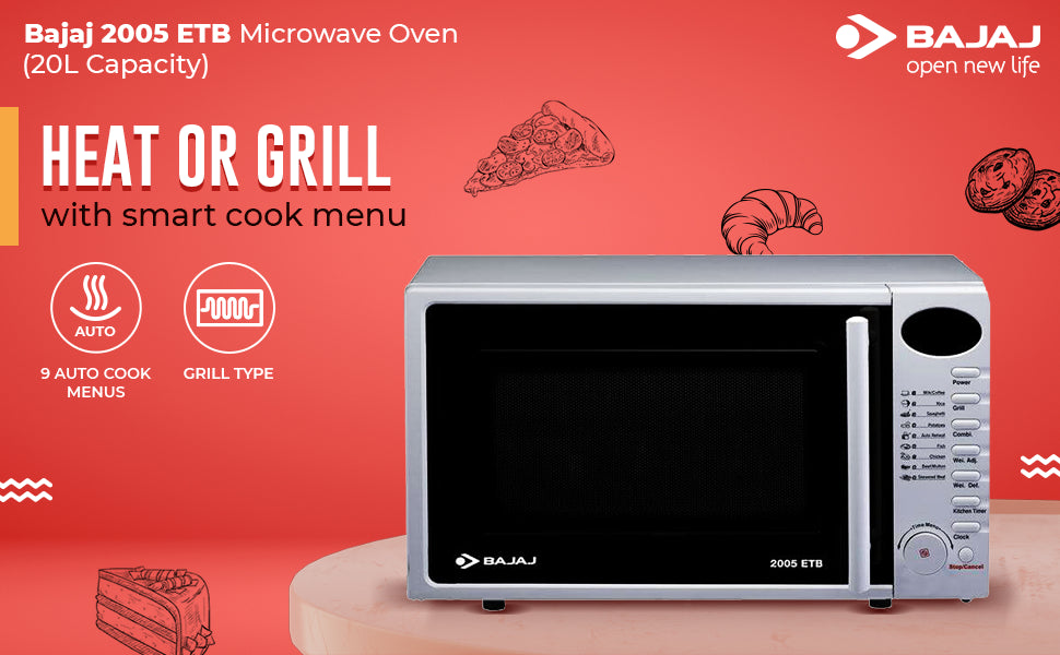 Bajaj 20 Litres Grill Microwave Oven with Jog Dial (2005 ETB, White)