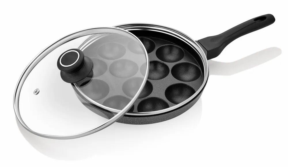 Vikas Appam Pan Heavy-Weight Non-Stick appe Paniyarakkal Maker with Glass Lid, Inductionbase Aluminium Appam Pan