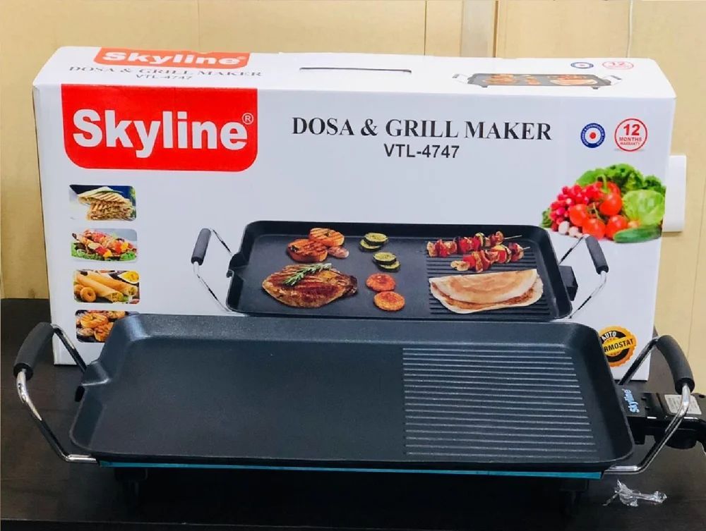 Skyline 2-in-1 Electric Dosa & Grill Maker | Black VTL-4747 | 1500W Non-Stick Cooking Surface