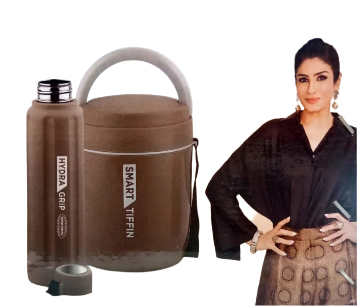 Asian Daily Dynamo Pack – Smart Tiffin Carrier with 3 Stainless Steel Leak-Proof Containers + 700ml Hydra Grip Insulated Bottle | Ideal for Office, School & Travel
