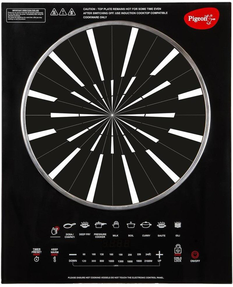 Pigeon Rapido Anti Skid 2100 Watts Induction Cooktop Touch Panel (Black)