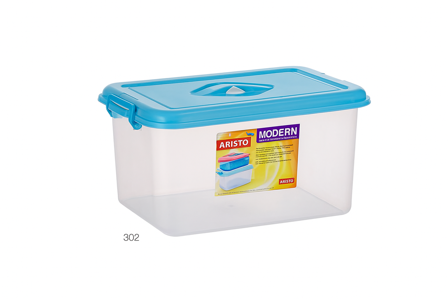 Aristo Modern 302 Multipurpose Storage Box Container – 28L | Transparent Plastic Container with Blue Lid & Lock Clips | BPA-Free, Durable & Stackable