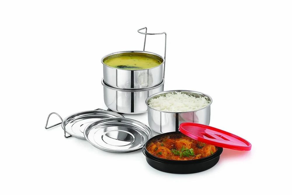 Rishabh Happy Meal Insulated Lunch Pack with 3 Stainless Steel Container Box - Assorted Colours