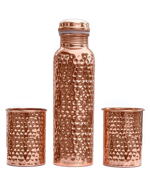 SIGNORA WARE COPPER BOTTLE WITH 2 GLASS SET