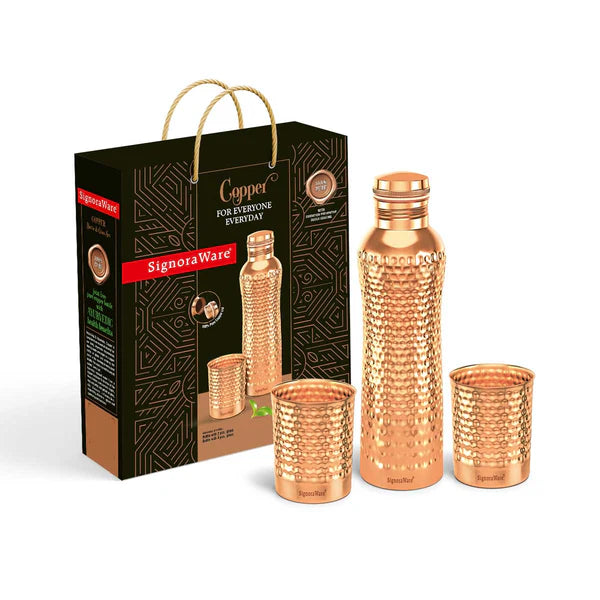 SIGNORA WARE COPPER BOTTLE WITH 2 GLASS SET