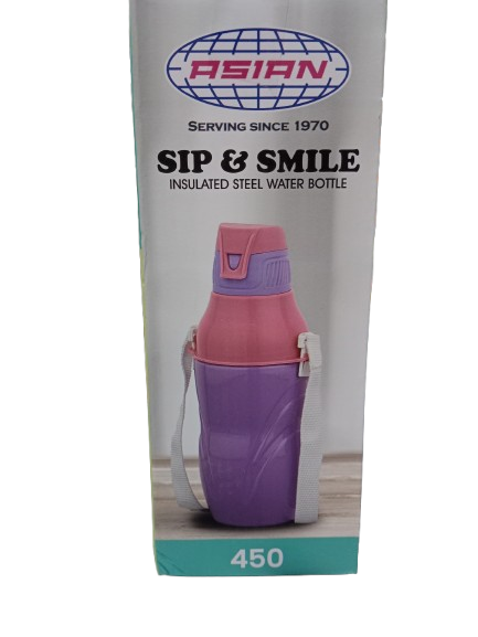 Asian SIP & SMILE Inner Stailess Steel Plastic Sipper Water Bottle For Kids 450ML