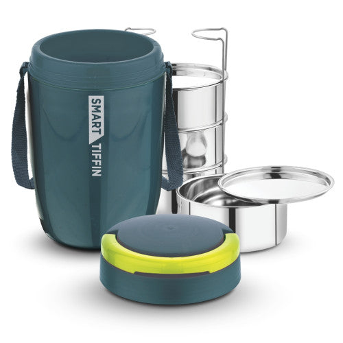 Asian Smart 4 Tiffin Carrier, Double Wall Insulated Spplied With 4 Family Size Stainless Steel Containers With Stailess Steel Lid | 4 Compartment Steel Tiffin Box