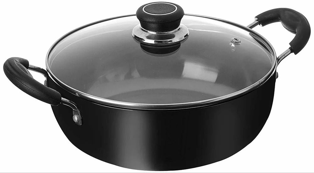VIKAS HARDANODIZED DEEP KADAI WITH GLASS LID 240 MM, 3 MM THICKNESS VDK-13HA