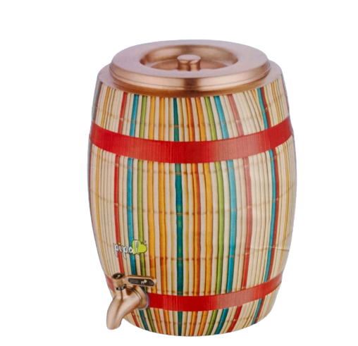 Pipal Pure Copper Barel 8000 - Cane Rainbow Designer Matka, Pure Copper Matka