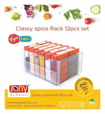 Jony Classy Masala/Spice Rack Set for Kitchen, 140 ml - Set of 12