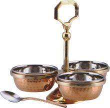 Saga Brass Steel Copper Hammered Pickle Set