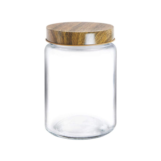 Treo Borosilicate Round Storage Jar With Wooden Lid, 600/1000/1200 ml, Transparent - 1000ml