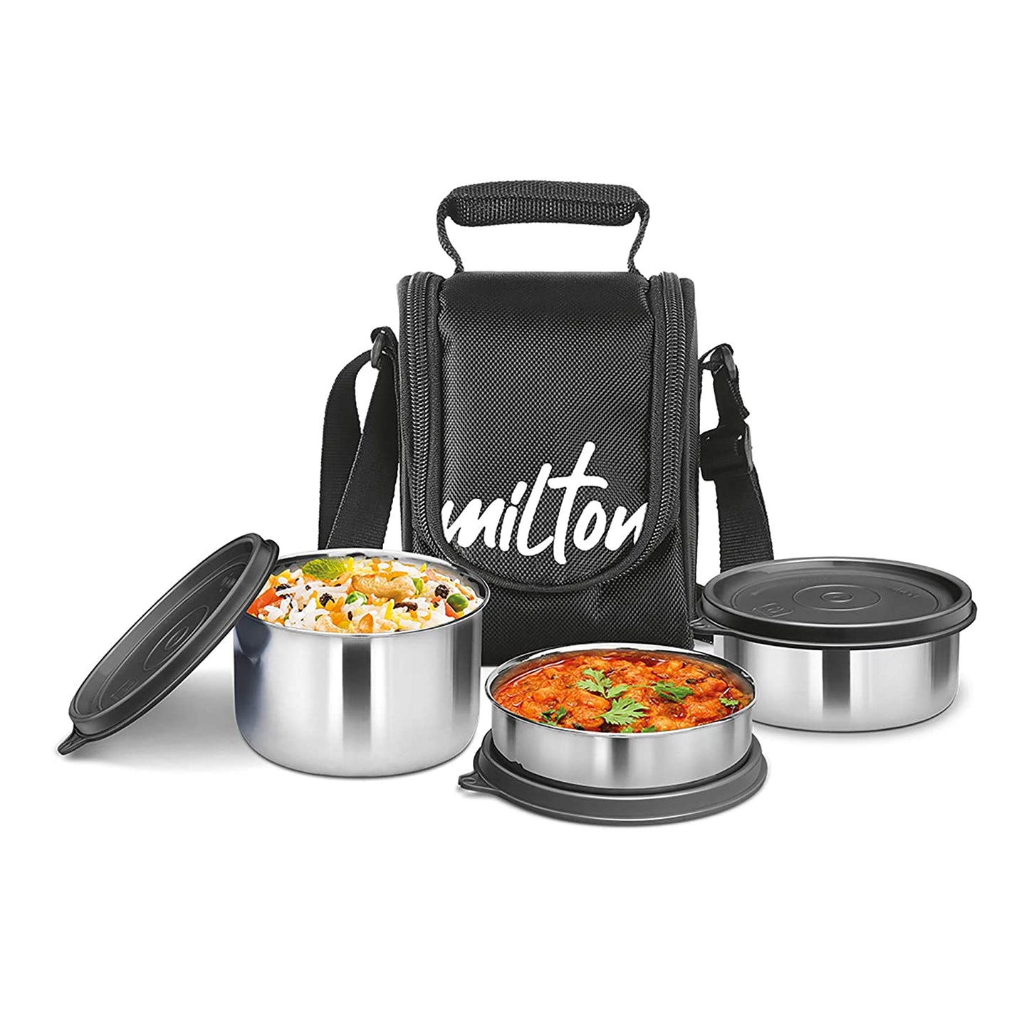 Milton Tasty 3 Stainless Steel Lunch Box - Black