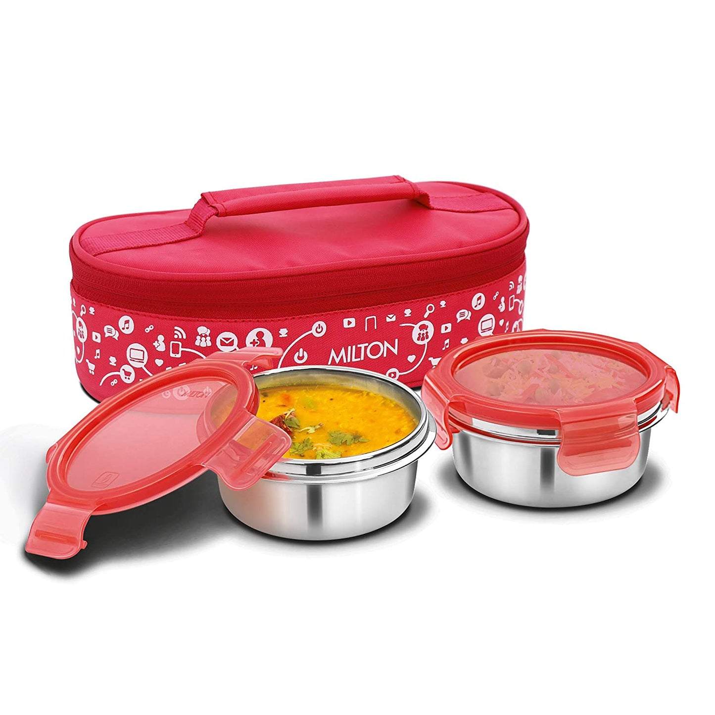 Milton Lifestyle Lunch Stainless Steel Lunch Box, 2 Containers (Grey, Blue And Red) - Red