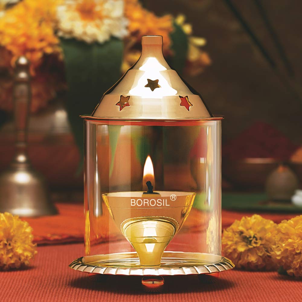 Borosil Akhand Diya Small ( Brass ).